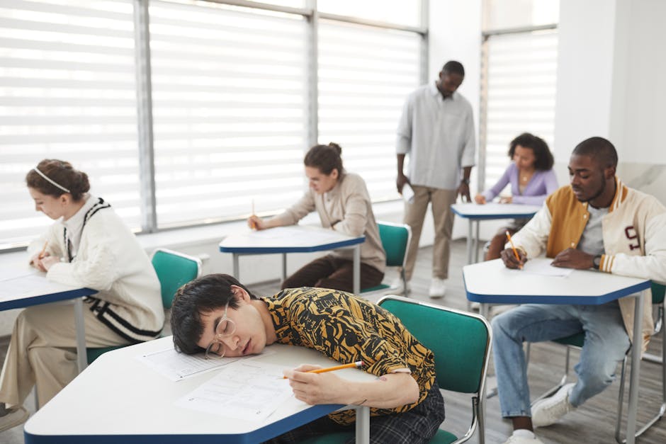 Adult learner relaxed at a desk with no exam pressure
